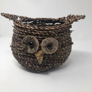 Hand Made Owl Face Whicker Basket Container